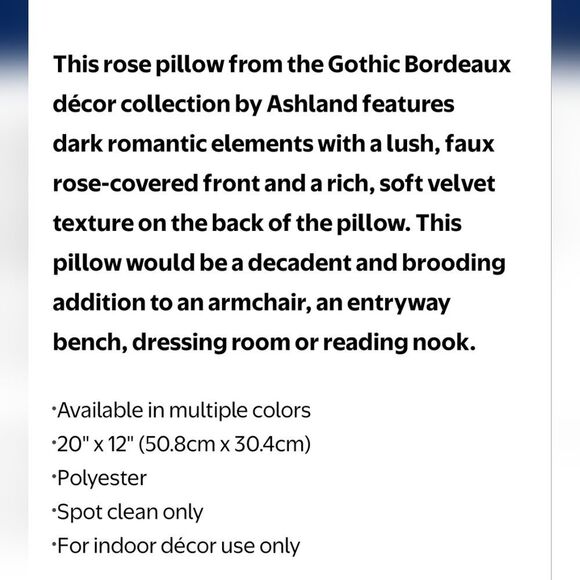 Ashland 20 X 12 Gothic Bordeaux Decorative Accent Rose Pillow- Black - Picture 4 of 7